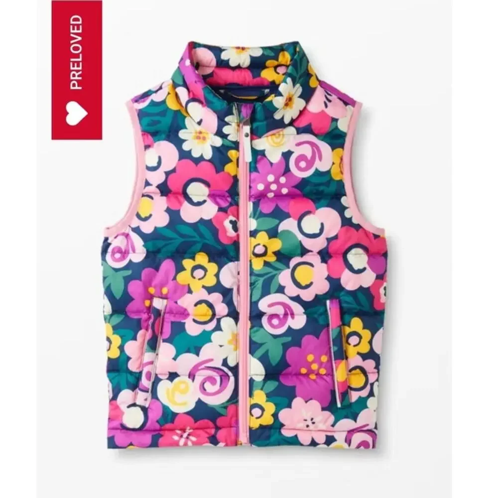 Hanna Andersson Girls Superlight Down Vest Floral Navy Multicolor US 3T 90cm - Picture 1 of 4